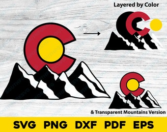 Bandiera dello Stato del Colorado C con montagne a strati / svg png dxf eps pdf / grafica vettoriale design taglio stampa dye sub laser incisione file cnc