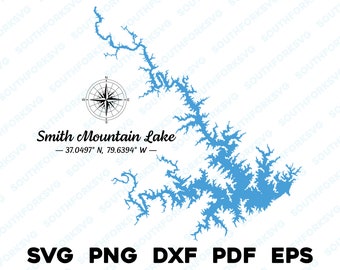 Smith Mountain Lake Virginia Map Shape Silhouette svg png dxf pdf eps vector graphic design cut engraving laser file image  boat lake  house
