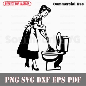 Huisvrouw kelderen toilet svg png dxf eps pdf-bestanden | Gesneden print lasergravure CNC kleurstof vinyl | Directe download voor commercieel gebruik
