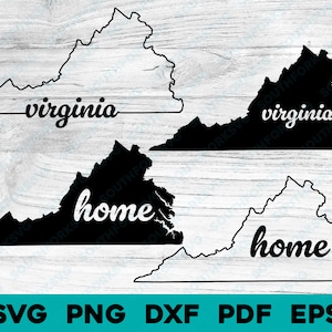 Ensemble contour et script de l'État de Virginie | svg png dxf eps pdf | Fichiers numériques cnc laser pour impression graphique vectorielle découpée