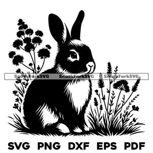 Bunny Rabbit in Wildflowers 1 | svg png dxf eps pdf | transparent vector graphic design cut print dye sub laser engrave files commercial use