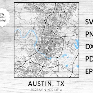 Austin Texas City Street wegenkaart Rivier | svg png dxf pdf eps | vector grafisch ontwerp gesneden gravure laser cnc-bestand Directe digitale download
