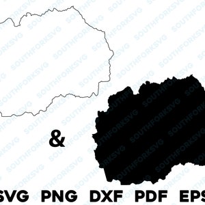 Silhouette e contorni del paese della Macedonia del Nord svg png dxf pdf eps grafica vettoriale design taglio incisione laser file immagine mappa Europa