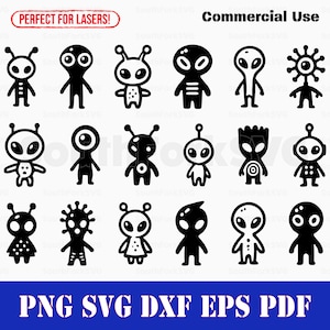 Eenvoudige buitenaardse doodles bundel svg png dxf eps pdf | vectorafbeelding knippen afdrukken kleurstof sub laser graveren illustraties commercieel gebruik