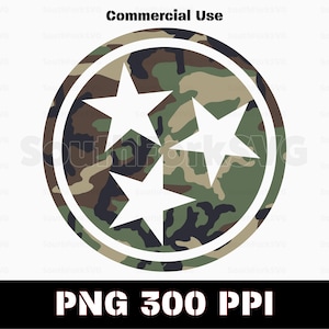 Woodland Camo Tennessee Tri Star png-bestand | Grafisch ontwerp digitaal bestand kleurstofsublimatie afdrukbestand transparante illustraties commercieel gebruik