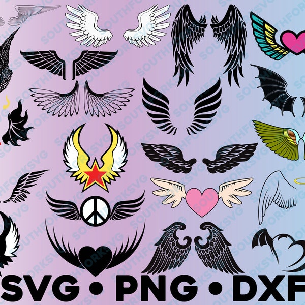 Angel Wings SVG Bundle, wings svg bundle, Angel Wing Clipart, In Loving Memory of, memorial svg, devil wing, bird, star, halo, peace, heart