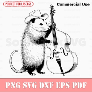 Opossum jouant de la contrebasse svg png dxf eps pdf | Fichiers d'impression découpés au laser, image vectorielle clipart | Téléchargement instantané, utilisation commerciale