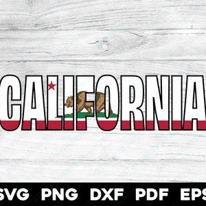 Nom du mot du drapeau de l'État de Californie | svg png dxf eps pdf | Fichiers numériques cnc laser pour impression graphique vectorielle découpée