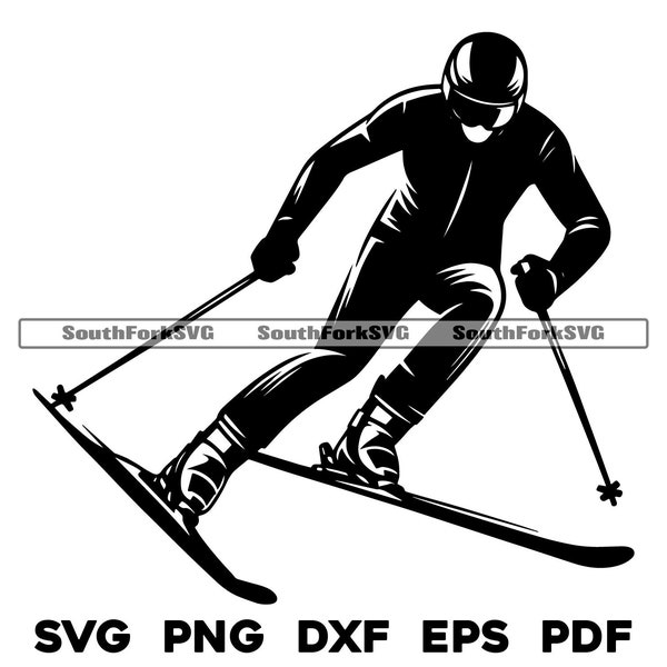 Skier Skiing Design Files 2 | svg png dxf eps pdf cut file design vector graphic dye sub image engrave | snow ski northern commercial use