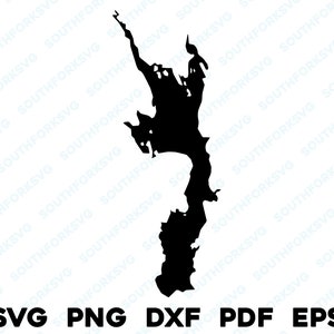 Somerset Reservoir Vermont Mapa Forma Silueta svg png dxf pdf eps vector diseño gráfico corte grabado archivo láser imagen lago con botes