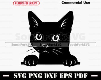 Peeking Black Cat svg png dxf eps pdf | vector graphic cut print laser clip art | instant digital download commercial use