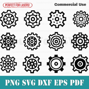 Ensemble d'engrenages simples svg png dxf eps pdf | Illustration vectorielle découpée, impression, teinture, gravure laser, clip art, utilisation commerciale