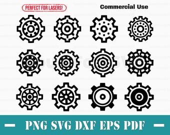 Simple Gears Bundle svg png dxf eps pdf | vector graphic cut print dye sub laser engrave clip art commercial use