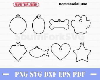Simple Pet Tag Shape Outlines SVG Bundle svg png dxf eps pdf | vector graphic cut print dye sub laser engrave clip art commercial use