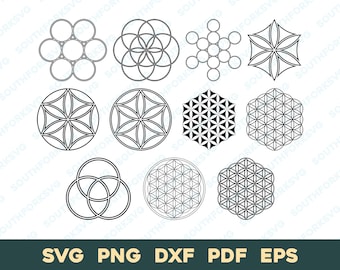 Sacred Geometry Bundle 2 | svg png dxf eps pdf | graphic design cut print laser engrave files | instant digital download commercial use