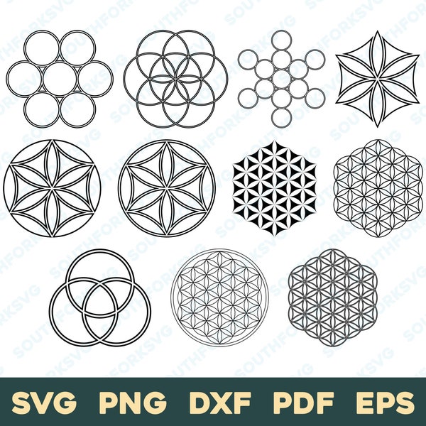 Sacred Geometry Bundle 2 | svg png dxf eps pdf | graphic design cut print laser engrave files | instant digital download commercial use