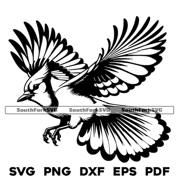 Blue Jay Flying Design | svg png dxf eps pdf | vector graphic cut file laser clip art | instant digital download commercial use