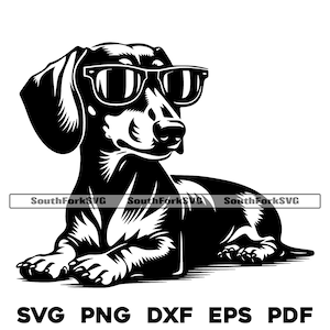Teckel Weiner chien portant des lunettes de soleil svg png dxf eps pdf graphique vectoriel coupé fichier laser clip art | Téléchargement numérique instantané, utilisation commerciale
