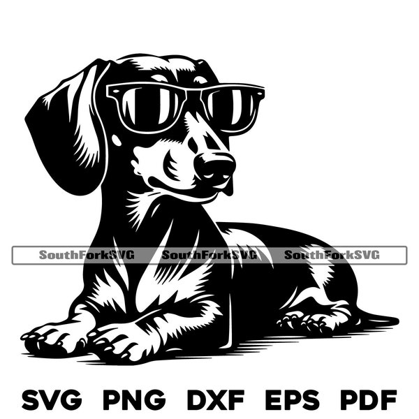 Dachshund Weiner Dog Laying Sunglasses svg png dxf eps pdf vector graphic cut file laser clip art | instant digital download commercial use