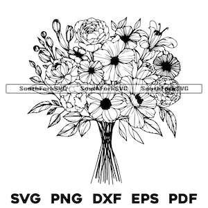 Flower Bouquet Line Art Design | svg png dxf eps pdf | vector graphic cut file laser clip art | instant digital download commercial use