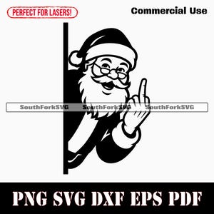 Papá Noel mirando con el dedo medio SVG, PNG, DXF, EPS, PDF / gráfico vectorial, corte, plantilla, clip art láser, impresión por sublimación de tinta, descarga, uso comercial