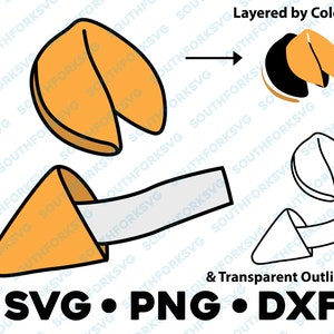 Biscoito da sorte SVG PNG DXF em camadas por arquivo de corte de cor Clip Art Vector Graphic | Cozinha Chef Cozinha Comida Encontro Ícone de comida simples e fofo