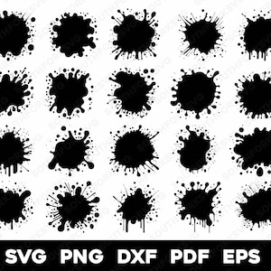Paquete de siluetas con patrón de salpicaduras de pintura 1 / svg png dxf eps pdf / gráfico vectorial corte impresión sublimación láser grabado clip art uso comercial