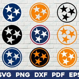 Pacchetto di design Tennessee State Tri Star / svg png dxf eps pdf / TN Flag grafica vettoriale design taglio stampa file clip art incisione laser cnc