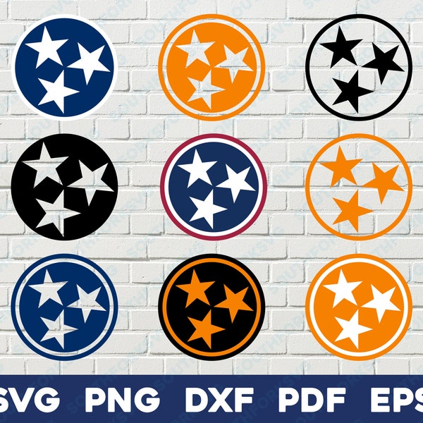 Tennessee State Tri Star Design Bundle | svg png dxf eps pdf | TN Flag vector graphic design cut print file clip art laser engrave cnc