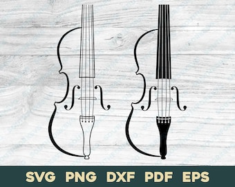 Peut inclure: Deux illustrations en noir et blanc d'un violon sur un fond en bois.