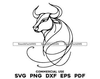 Taureau signe du zodiaque taureau dessin au trait svg png dxf pdf eps | Conception graphique vectorielle découpée, impression, teinture, sub, gravure au laser, fichiers numériques, utilisation commerciale