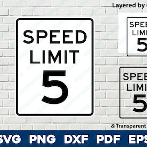 Snelheidslimiet 5 teken logo symbool svg png dxf eps pdf gelaagd op kleur gesneden bestand silhouet weg straat rijden auto vectorafbeelding verjaardag
