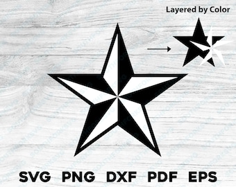 Estrella náutica en capas por color / svg png dxf eps pdf / archivo de corte gráfico vectorial clip art láser / descarga digital instantánea uso comercial
