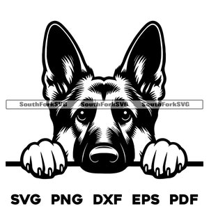 Spähender Schäferhund Kopf Design | svg png dxf eps pdf | Vektorgrafik Datei Laser Clip Art schneiden | sofortiger digitaler Download kommerzielle Nutzung