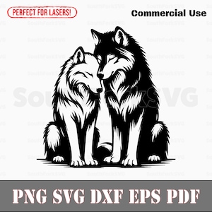 Loups mâles et femelles fouinant le nez svg png dxf eps pdf | Conception graphique vectorielle coupe impression fichiers numériques sub laser colorant utilisation commerciale