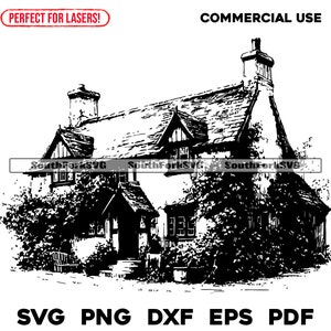 Lasergraveerbestand Landhuisscène | svg png dxf eps pdf | transparant vector grafisch ontwerp gesneden print kleurstof sub commercieel gebruik