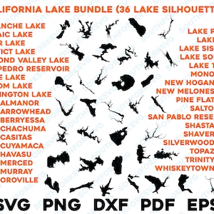 36 California Lake megabundel kaart vorm silhouet svg png dxf pdf eps vector grafisch ontwerp gesneden gravure laserbestand afbeelding boot meer