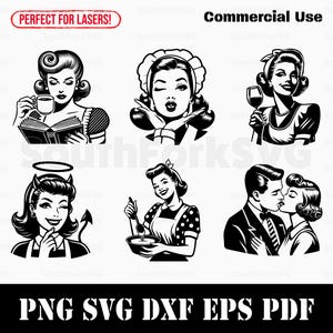 Retro Vintage Housewife SVG Bundle svg png dxf eps pdf | vector graphic cut print dye sub laser engrave clip art commercial use