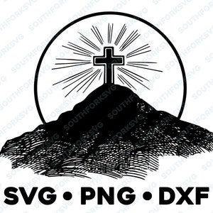 Croix sur une colline SVG PNG DXF superposés par couleur symboles religieux spiritualité Jésus-Christ Dieu christianisme Crucifix chrétien Saint-Esprit
