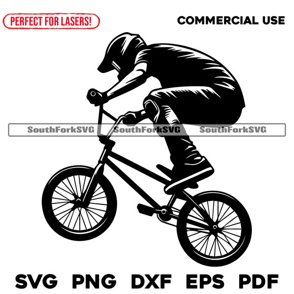 BMX Bike Rider svg png dxf eps pdf | vector graphic cut file laser clip art | instant digital download commercial use