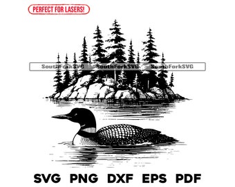 Loon Lake Scene Laser Engrave Files svg png dxf eps pdf vector graphic design cut print dye sub cnc digital files commercial use