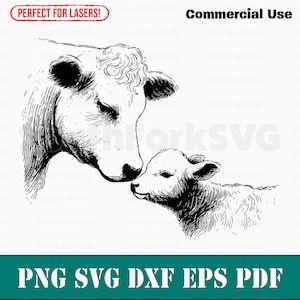 Mama en baby koe kalf svg png dxf eps pdf | lasergraveren gesneden afdrukbestanden vector grafische illustraties instant digitale download commercieel gebruik