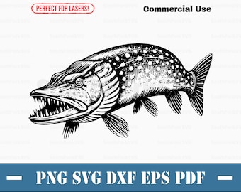 May include: Black and white line art illustration of a largemouth bass fish with a detailed, textured design. The fish is facing the right side of the image with its mouth open and teeth visible. The fish has a spotted pattern on its body.