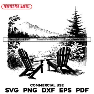 レーザー彫刻ファイル アディロンダック湖の椅子のシーン svg png dxf eps pdf | ベクターグラフィックデザイン カットプリント ダイサブ CNC デジタル 商用利用
