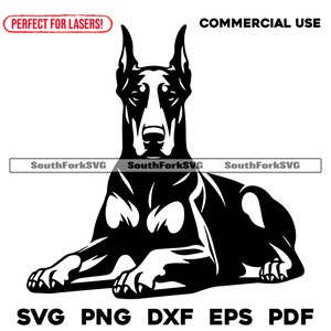 Dobermann-pinscher hond leggen ontwerp svg png dxf eps pdf | vectorafbeelding snijbestand laserclipart | direct digitaal downloaden voor commercieel gebruik