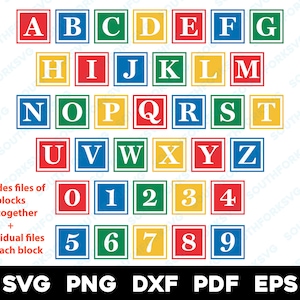 Alfabet blokken svg png dxf eps pdf bundel 2 | Babyletterblokken A-Z 0-9 vectorgrafisch ontwerp gesneden print dye sub cnc lasergraveerbestanden