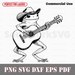 Grenouille crapaud jouant de la guitare acoustique svg png dxf eps pdf | Fichier d'impression découpé au laser, clipart graphique vectoriel, téléchargement immédiat, utilisation commerciale