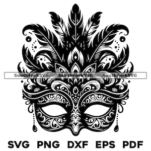 Design de masque de mardi gras 1 | svg png dxf eps pdf | Fichiers vectoriels transparents, impression découpée, impression laser, gravure laser, utilisation commerciale