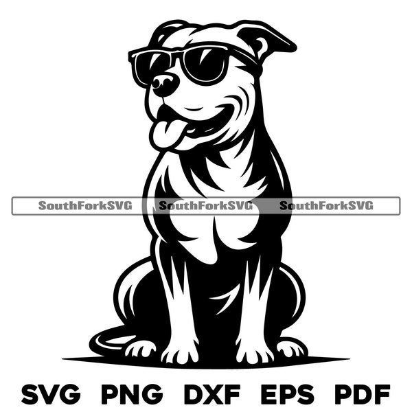 Pit Bull Wearing Sunglasses | svg png dxf eps pdf | vector graphic cut file laser clip art | instant digital download commercial use