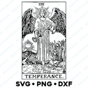 La carte de tarot de tempérance des arcanes majeurs cavalier Waite Deck SVG PNG DXF fond Transparent | Image de conception graphique vectorielle divinatoire